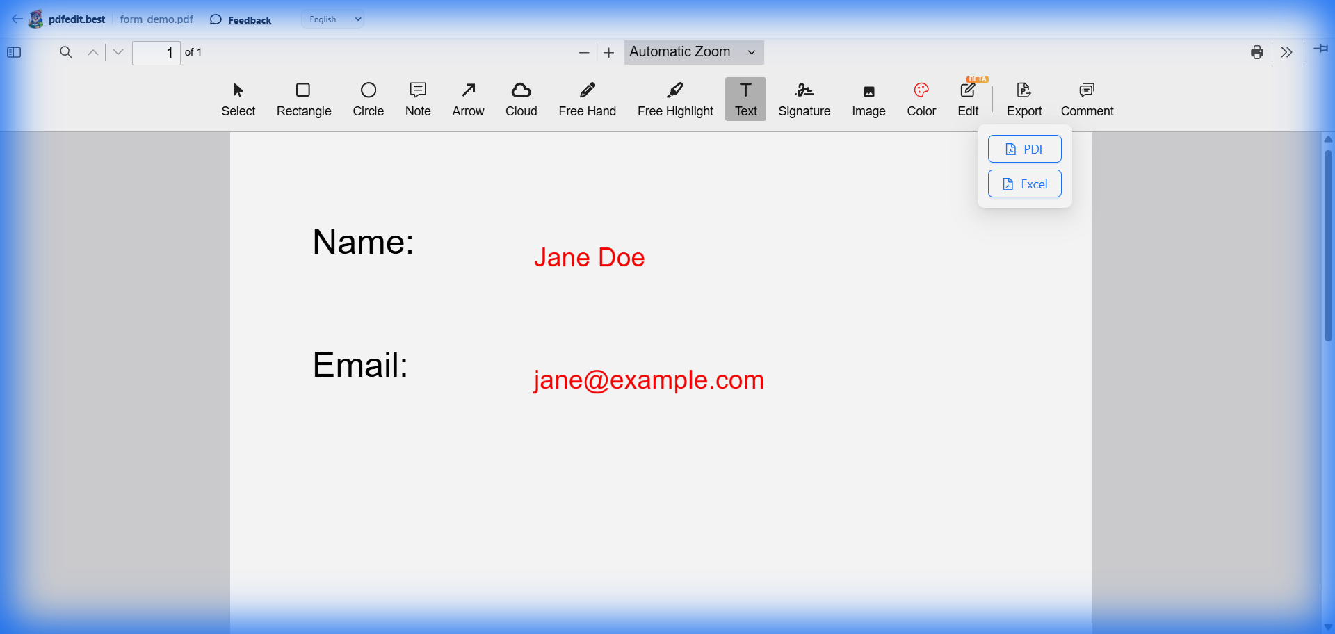 Screenshot of pdfedit.best editor — the free Smallpdf alternative with no watermarks